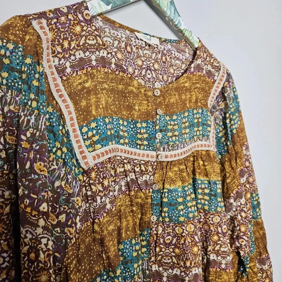 New! Easel Boho Printed Cotton Voile Top 1X - Picture 9 of 15